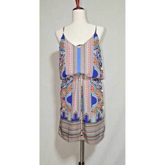 Lucy & Laurel Spaghetti Strap Cinch Waist Abstract Mini Shift Dress Sz. 4 - Picture 4 of 10